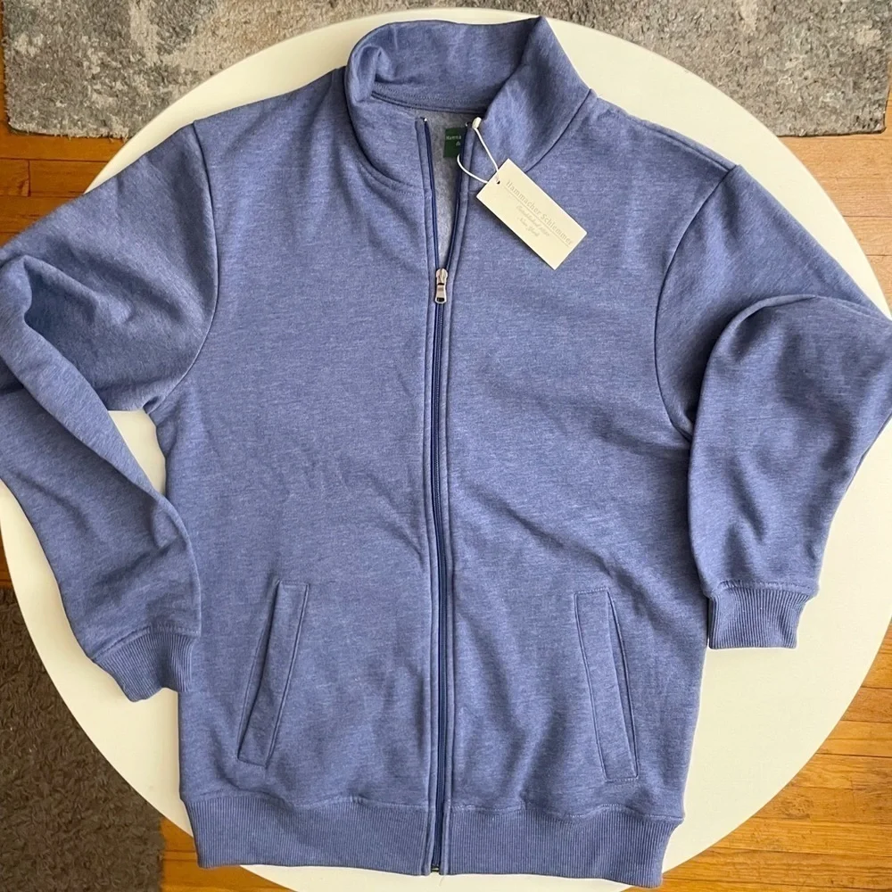 Hammacher Schlemmer NY Men’s Full Zip Sweater Blue Size Medium Slim Fit New